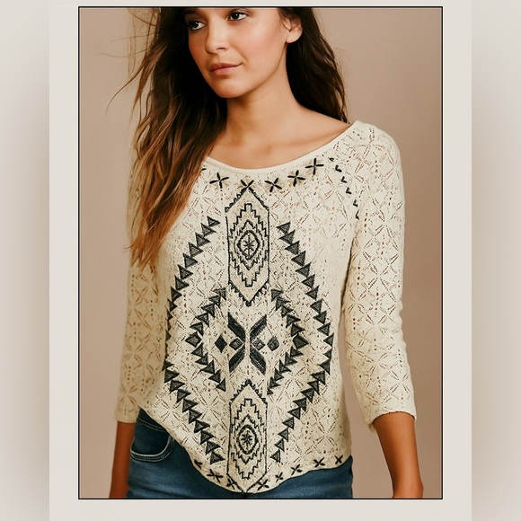 Free People Tops - Free People Boho Lace Embroidered Pullover Top L Ivory Cream Romantic Chic